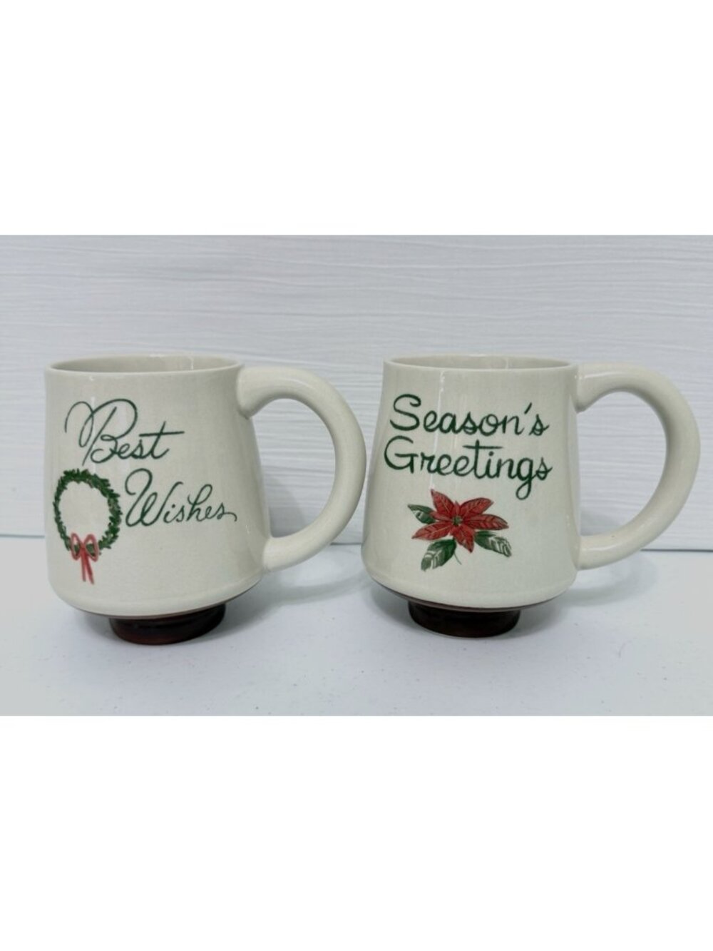 VTG Pair of Chad Bennett Holiday Christmas Mugs 4.75" Tall NOT Microwaveable